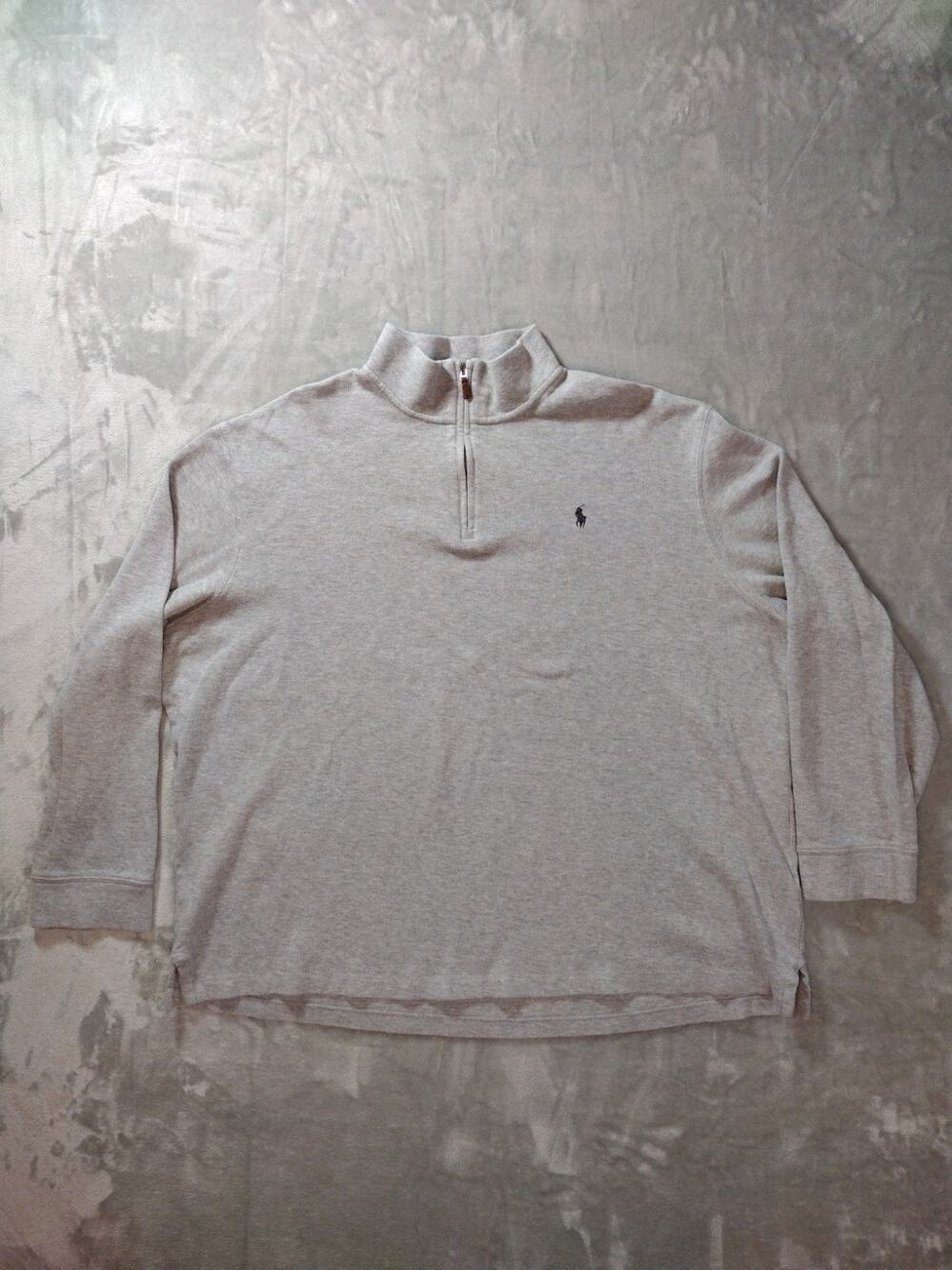 Polo Ralph Lauren Estate Rib Sweater Mens XXL Gray 1/4 Zip Navy Pony Preppy USA